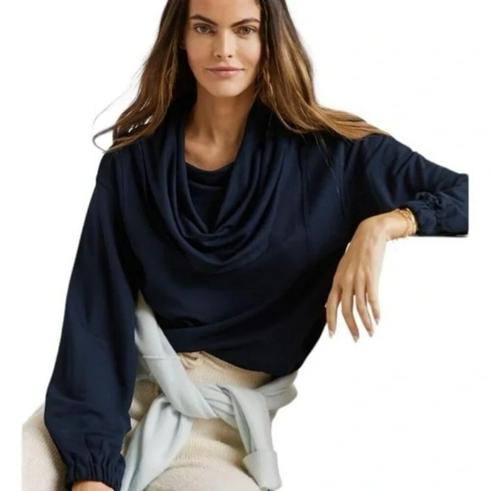 Daily Practice by Anthropologie Slouchy Cowl Neck Top Long Sleeve Navy Blue Sz L